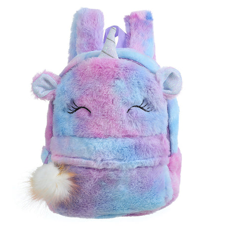 Kids Plush Unicorn Backpack  Pastel Rainbow Fur Design - Product showcase