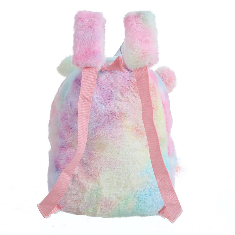 Kids Plush Unicorn Backpack  Pastel Rainbow Fur Design - Product example