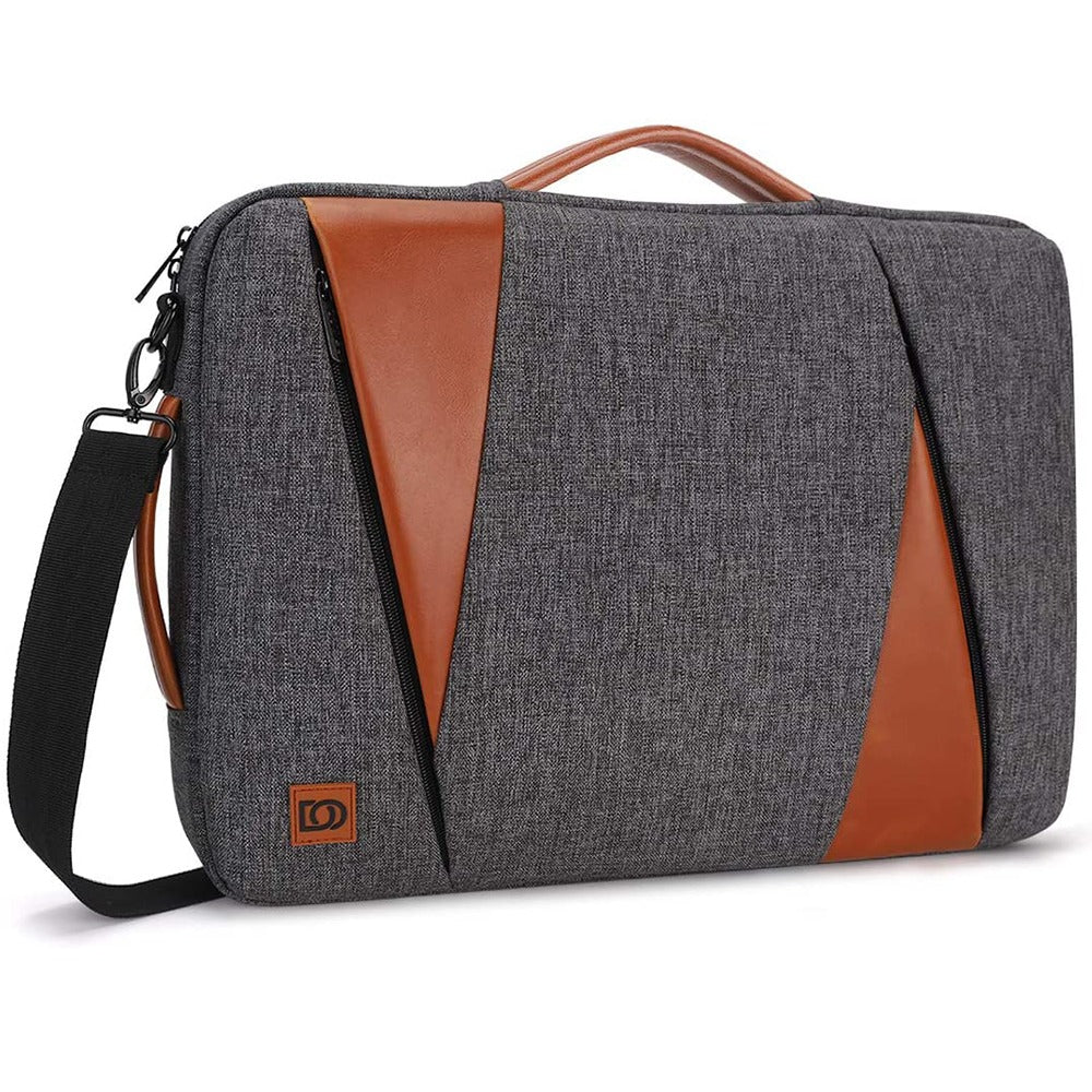 Professional Laptop Backpack  Grey Canvas With Brown Leather Accents - Detailed view