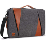 Professional Laptop Backpack  Grey Canvas With Brown Leather Accents - Detailed view