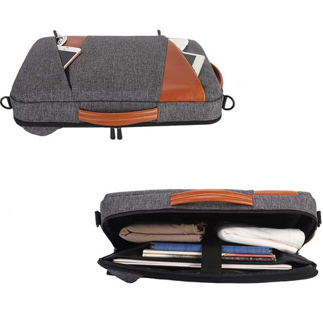 Professional Laptop Backpack  Grey Canvas With Brown Leather Accents - Product example
