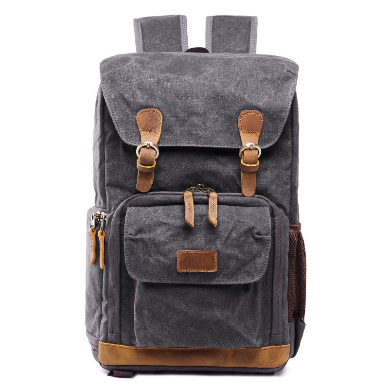 Canvas Camera Backpack  Vintage Waxed Cotton With Leather Trim - Product detail 5