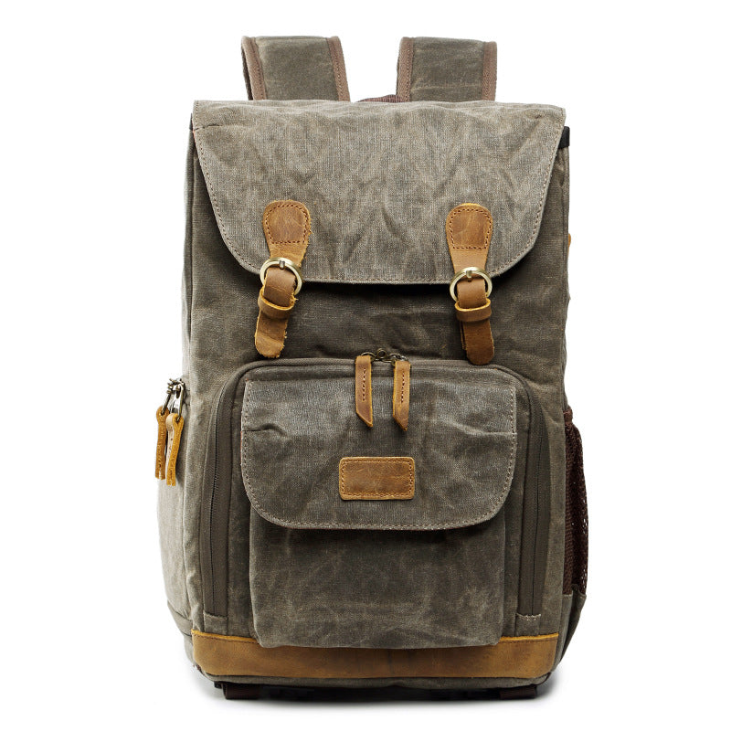 Canvas Camera Backpack  Vintage Waxed Cotton With Leather Trim - Product detail 6