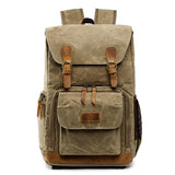 Canvas Camera Backpack  Vintage Waxed Cotton With Leather Trim - Product showcase