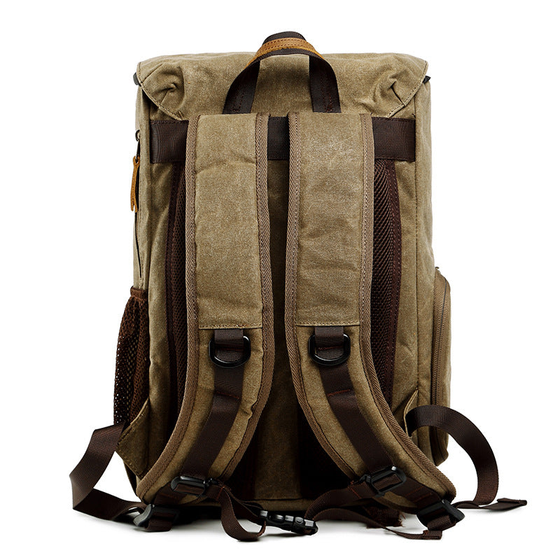 Canvas Camera Backpack  Vintage Waxed Cotton With Leather Trim - Product detail 4