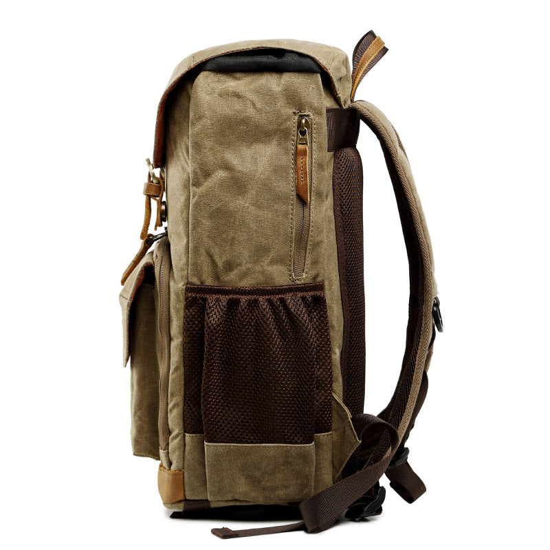 Canvas Camera Backpack  Vintage Waxed Cotton With Leather Trim - Product example