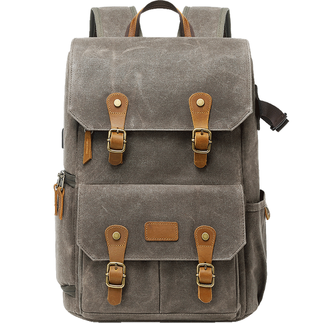 Vintage Camera Backpack  Canvas  Leather USB Travel Bag - Product detail 5
