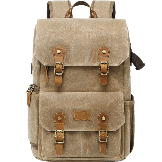 Vintage Camera Backpack  Canvas  Leather USB Travel Bag - Product detail 6