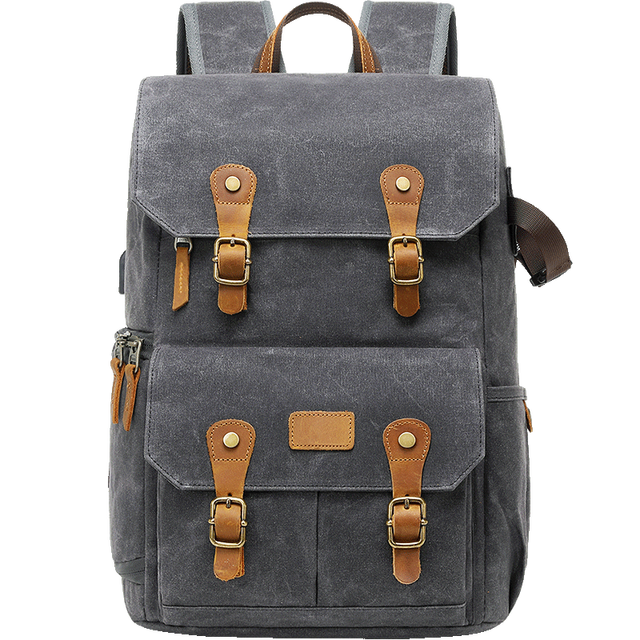 Vintage Camera Backpack  Canvas  Leather USB Travel Bag - Product detail 4