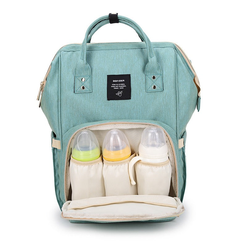Modern Diaper Backpack  Insulated Bottle Compartment Mint Green - Detailed view