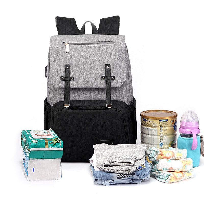 Multi-Function Diaper Backpack  Canvas With Leather Accents - Product example