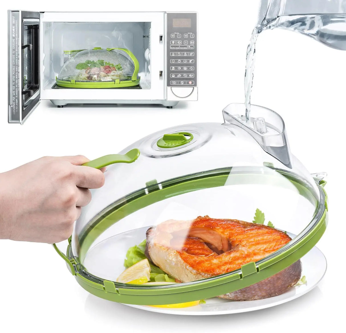 Microwave Food Cover  Steam Vent Splatter Guard With Handle - Product showcase