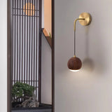 Modern Wall Sconce  Walnut Wood Globe with Brass Stem - Product example