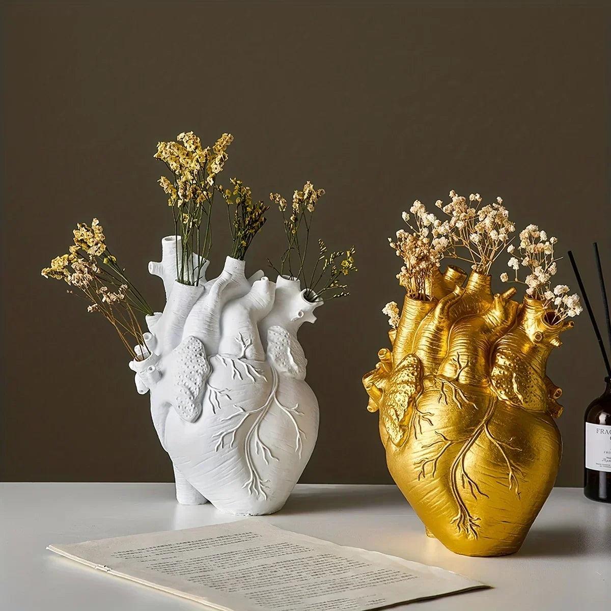 Anatomical Heart Vase  Gold Resin Floral Vessel - Product detail 7