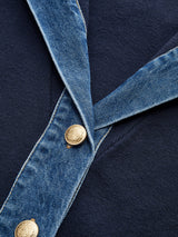Navy Denim Trim Cardigan  Sailor Collar Gold Button Design - Product example