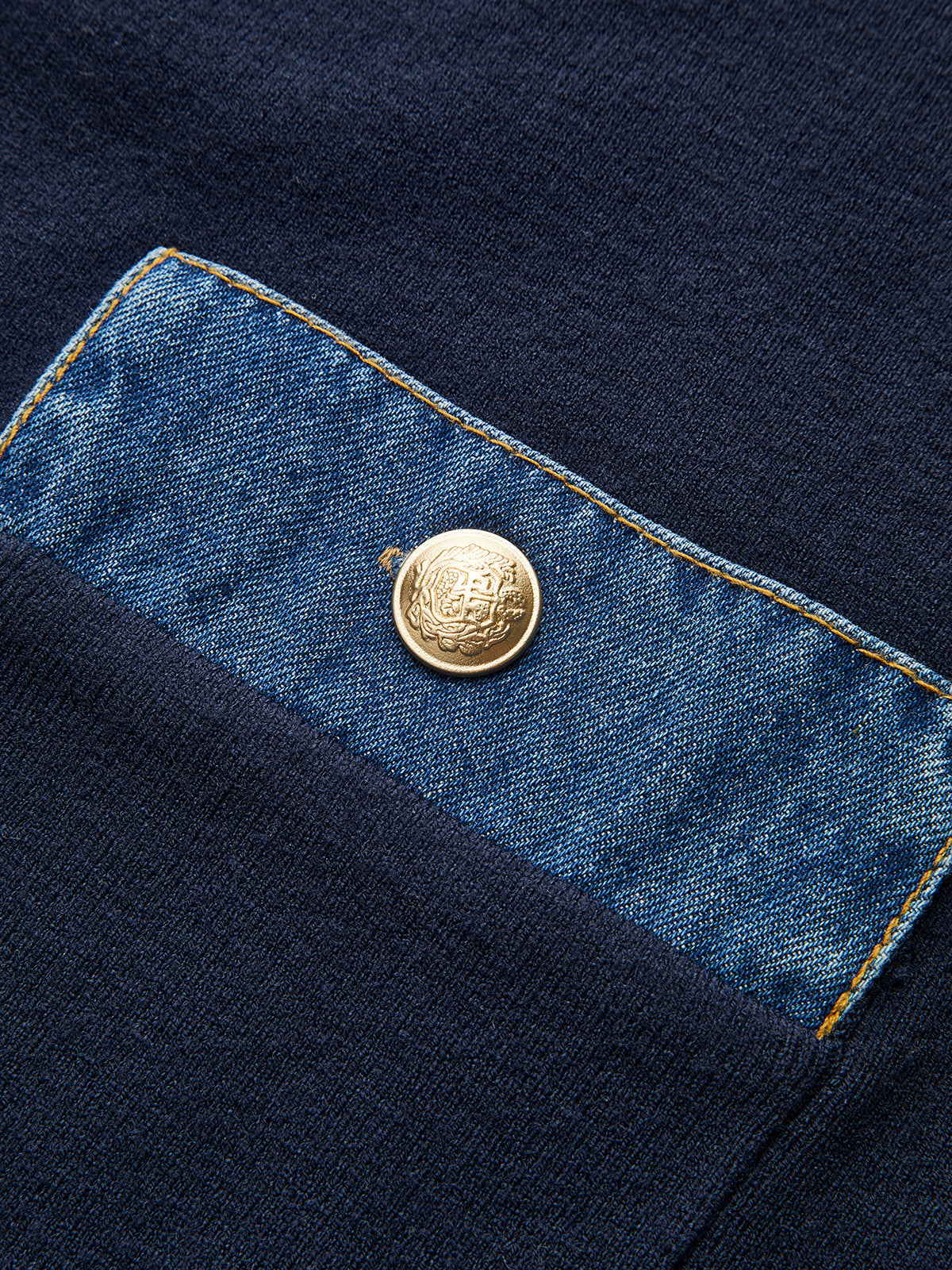 Navy Denim Trim Cardigan  Sailor Collar Gold Button Design - Product detail 4