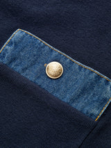 Navy Denim Trim Cardigan  Sailor Collar Gold Button Design - Product detail 4