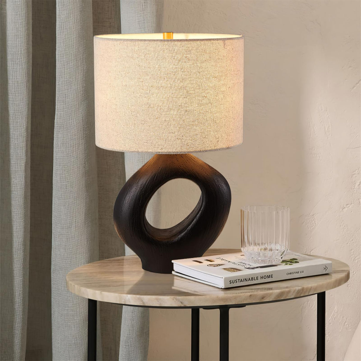 Modern Resin Table Lamp  Sculptural Base with Linen Shade - Product detail 15