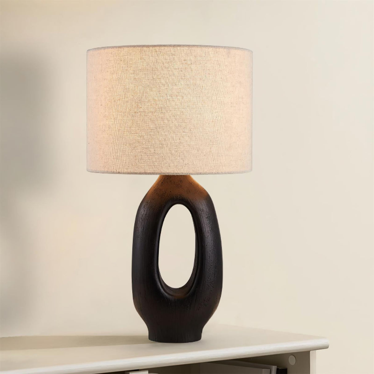 Modern Resin Table Lamp  Sculptural Base with Linen Shade - Product detail 6