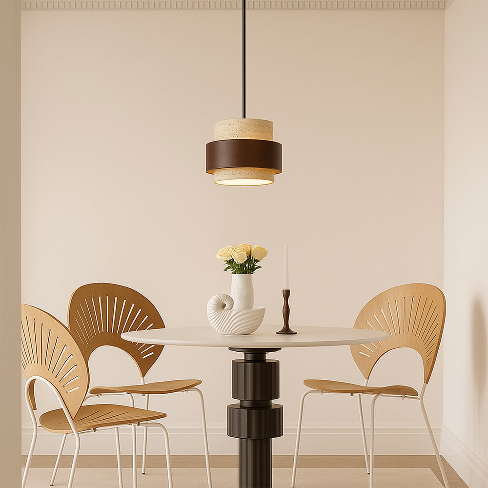 Modern Pendant Light  Stone Wood Dual Tone Design - Detailed view
