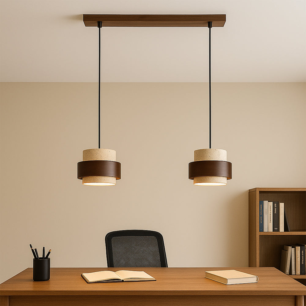 Modern Pendant Light  Stone Wood Dual Tone Design - Product example