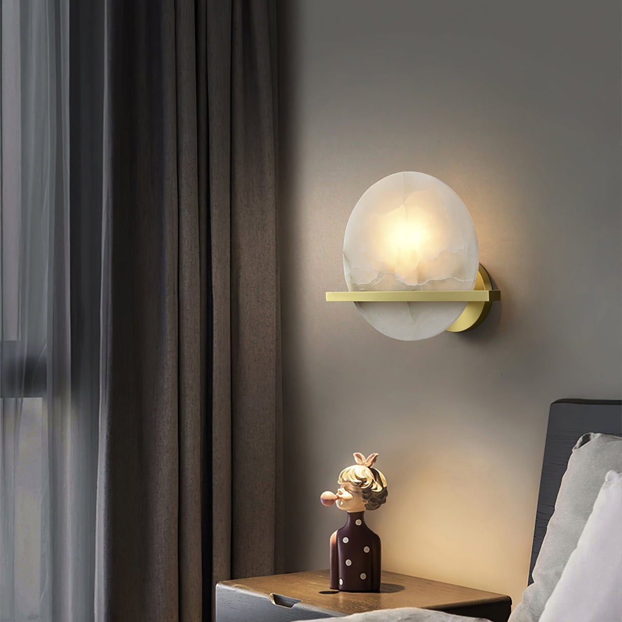 Modern Marble Wall Light  Round Alabaster with Brass Accent - Product example