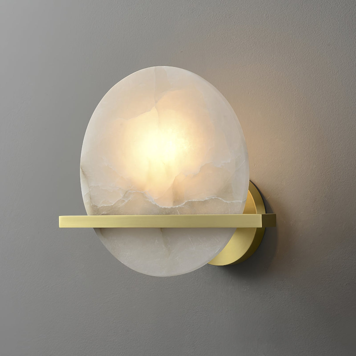 Modern Marble Wall Light  Round Alabaster with Brass Accent - Product detail 17