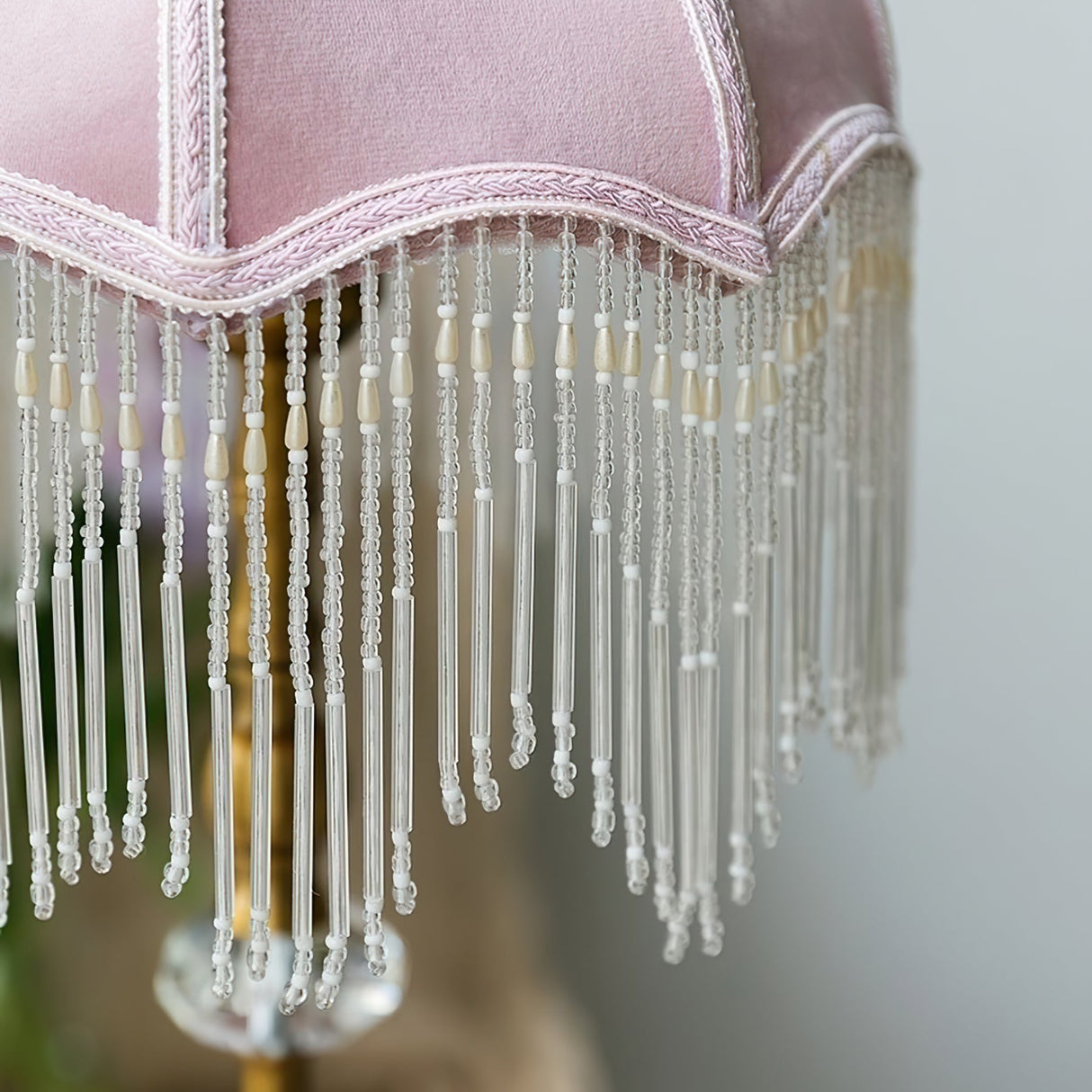 Victorian Table Lamp  Green Velvet Crystal Fringe Shade - Product detail 10