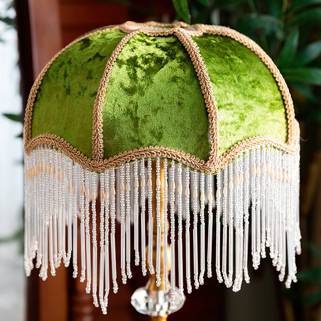 Victorian Table Lamp  Green Velvet Crystal Fringe Shade - Product detail 8