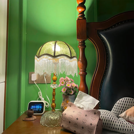 Victorian Table Lamp  Green Velvet Crystal Fringe Shade - Product detail 17