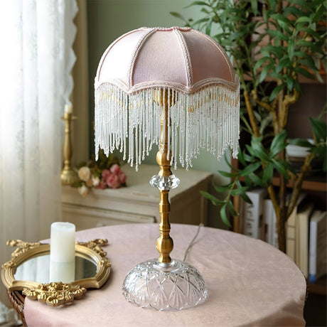 Victorian Table Lamp  Green Velvet Crystal Fringe Shade - Product detail 4