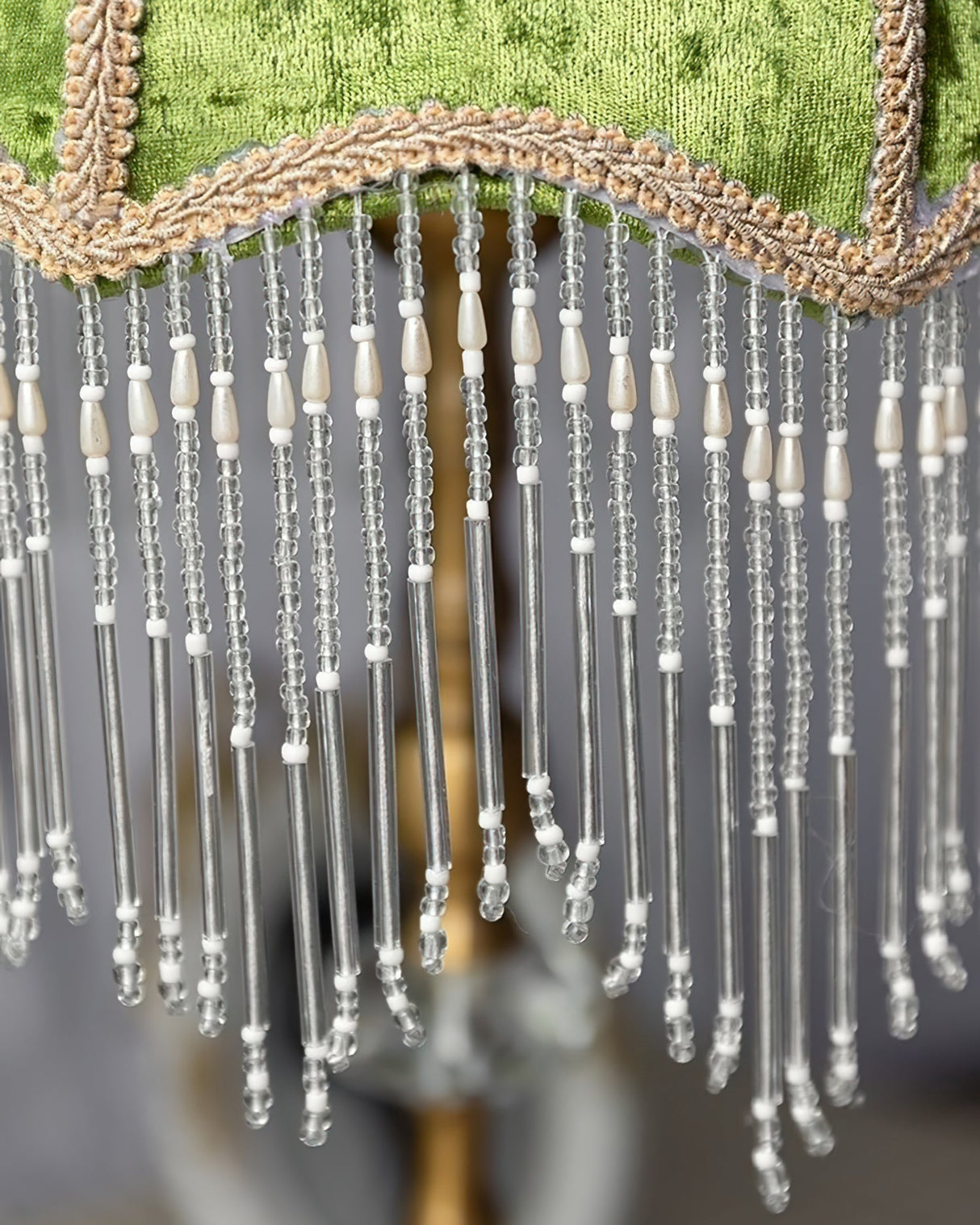 Victorian Table Lamp  Green Velvet Crystal Fringe Shade - Product detail 11