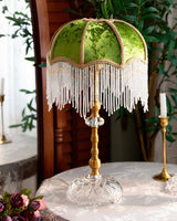 Victorian Table Lamp  Green Velvet Crystal Fringe Shade - Product detail 5