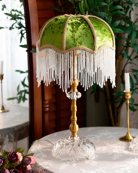 Victorian Table Lamp  Green Velvet Crystal Fringe Shade - Product detail 5