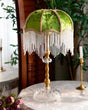 Victorian Table Lamp  Green Velvet Crystal Fringe Shade - Product detail 5