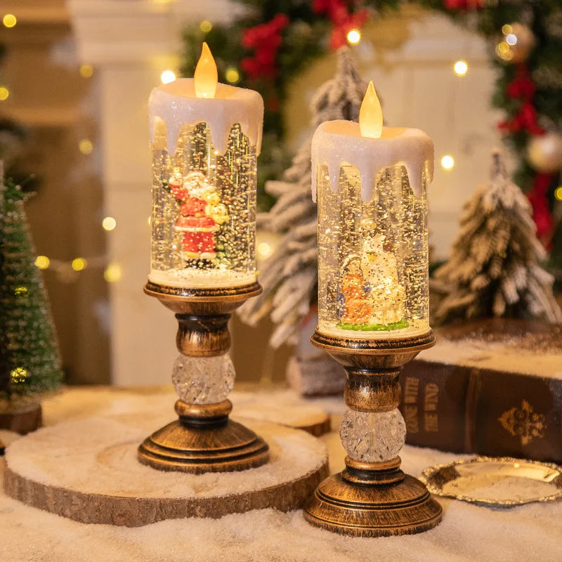 Christmas LED Candle Holder  Vintage Brass Base With Snow Globe Design - Product example