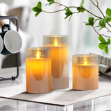 LED Glass Candles Set  Smoke Grey Cylinders with Timer - Product example