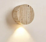Modern Travertine Wall Light  Natural Stone Round Sconce - Detailed view