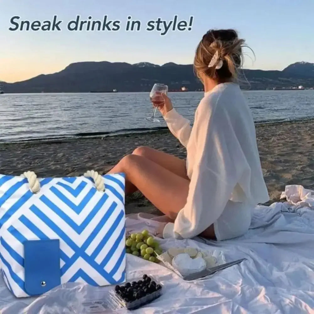 Insulated Wine Tote Bag  Nautical Stripe Dispenser Design - Product detail 4