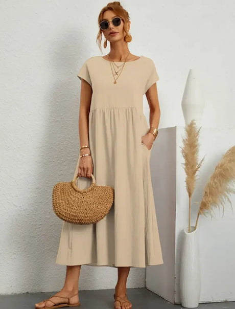 Casual Midi Dress  Loose Fit Cotton Blend - Product showcase