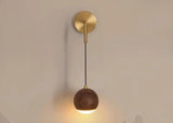 Modern Wall Sconce  Walnut Wood Globe with Brass Stem - Product detail 4