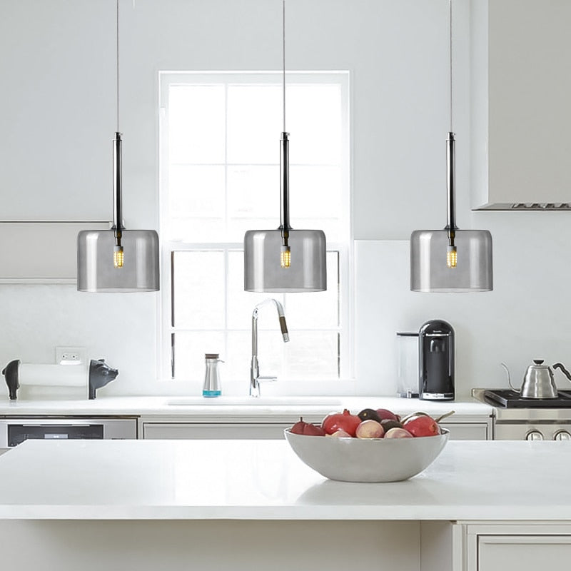 Contemporary Glass Pendant Lights  Clear and Red Cylinder Design - Product detail 8