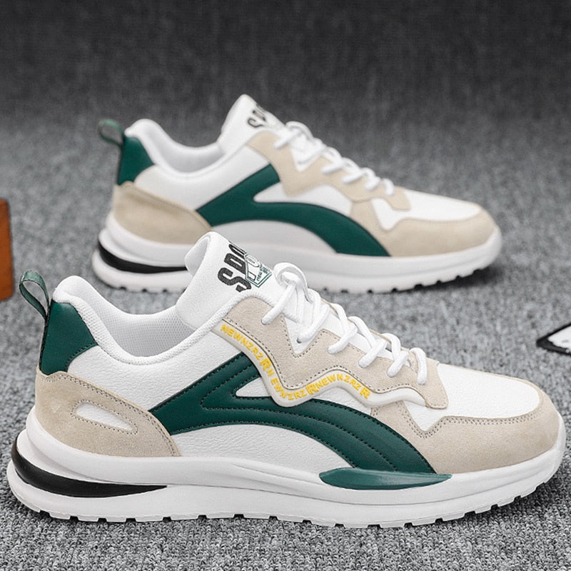 Modern Athletic Sneakers  White Suede Green Accent Design - Product example