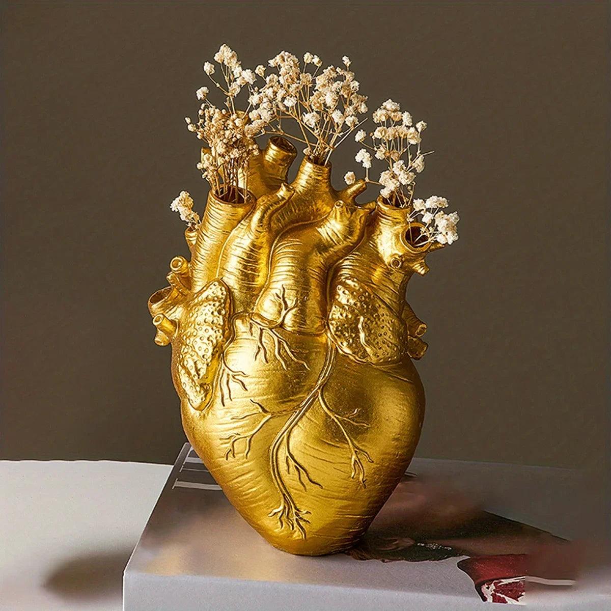 Anatomical Heart Vase  Gold Resin Floral Vessel - Product detail 10