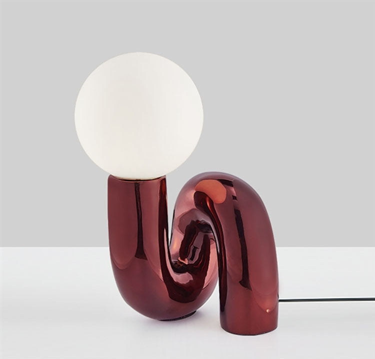 Modern Spiral Table Lamp  Metallic Red Glass Globe Design - Detailed view