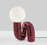Modern Spiral Table Lamp  Metallic Red Glass Globe Design - Detailed view