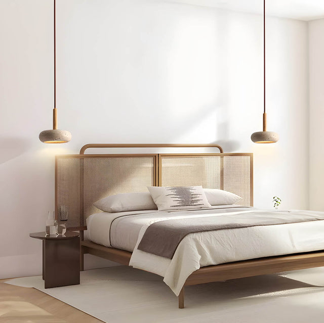 Natural Stone Pendant Light  Travertine Disc Design - Product showcase