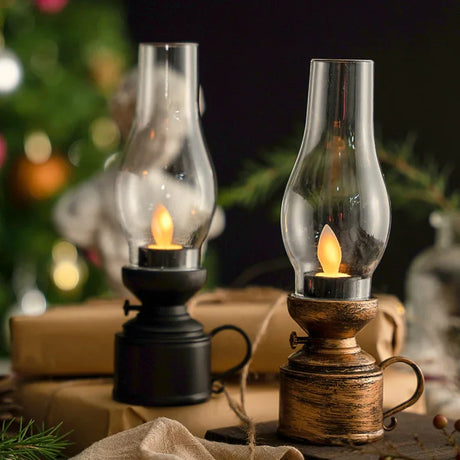 Vintage LED Oil Lamp  Battery Powered Glass Chimney Design - Product example
