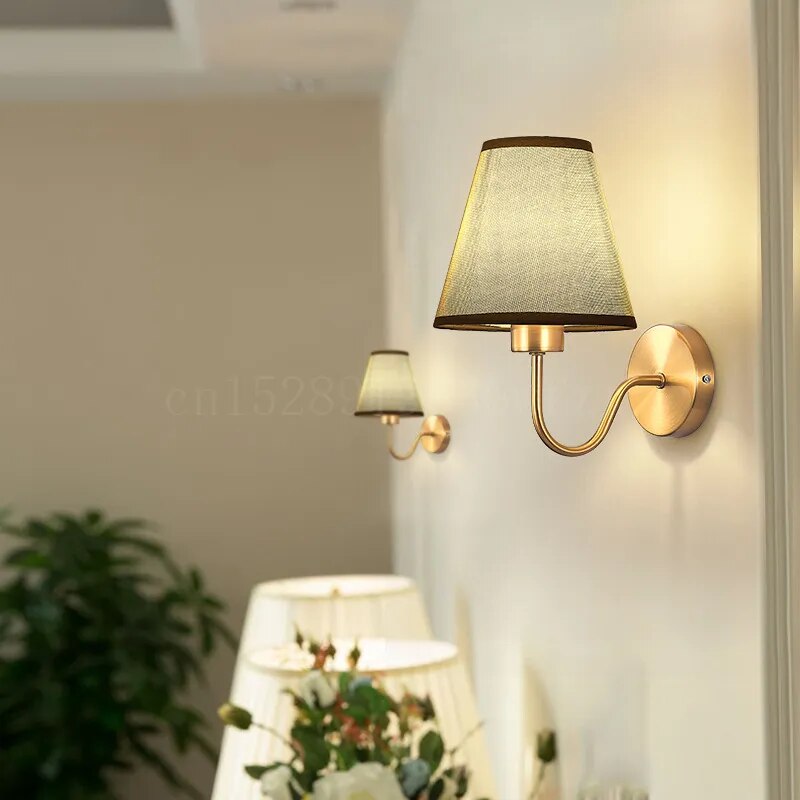 Modern Wall Sconce  Brushed Gold with Fabric Shade - Product example