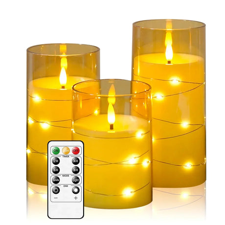 LED Flameless Candles  Glass Cylinder Set with String Lights - Product detail 6